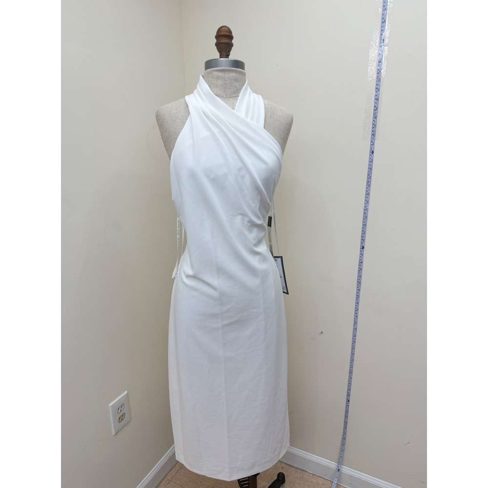 Rachel Roy Halter Midi Dress Women XL New Eggshell White Draped Sheath RD18F409A